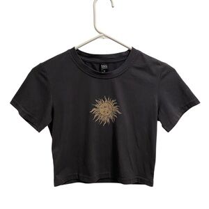 Black Crop Top with Sun Graphic by Dazy